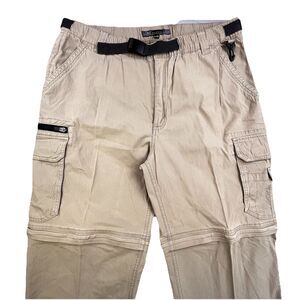 BC Clothing Convertible Cargo Pants Men's Size XL 36x30 Khaki Tan Belted Hiking